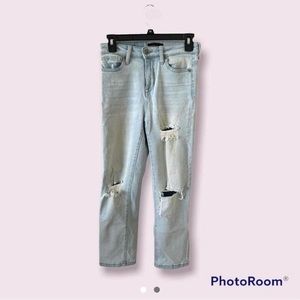 Kendall & Kylie High Rise Light Washed Distressed Straight Jeans